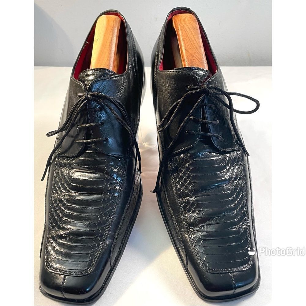 Fratelli Footwear Black Snakeskin Oxford Men’s Shoes Size 11.5 D Square Toe